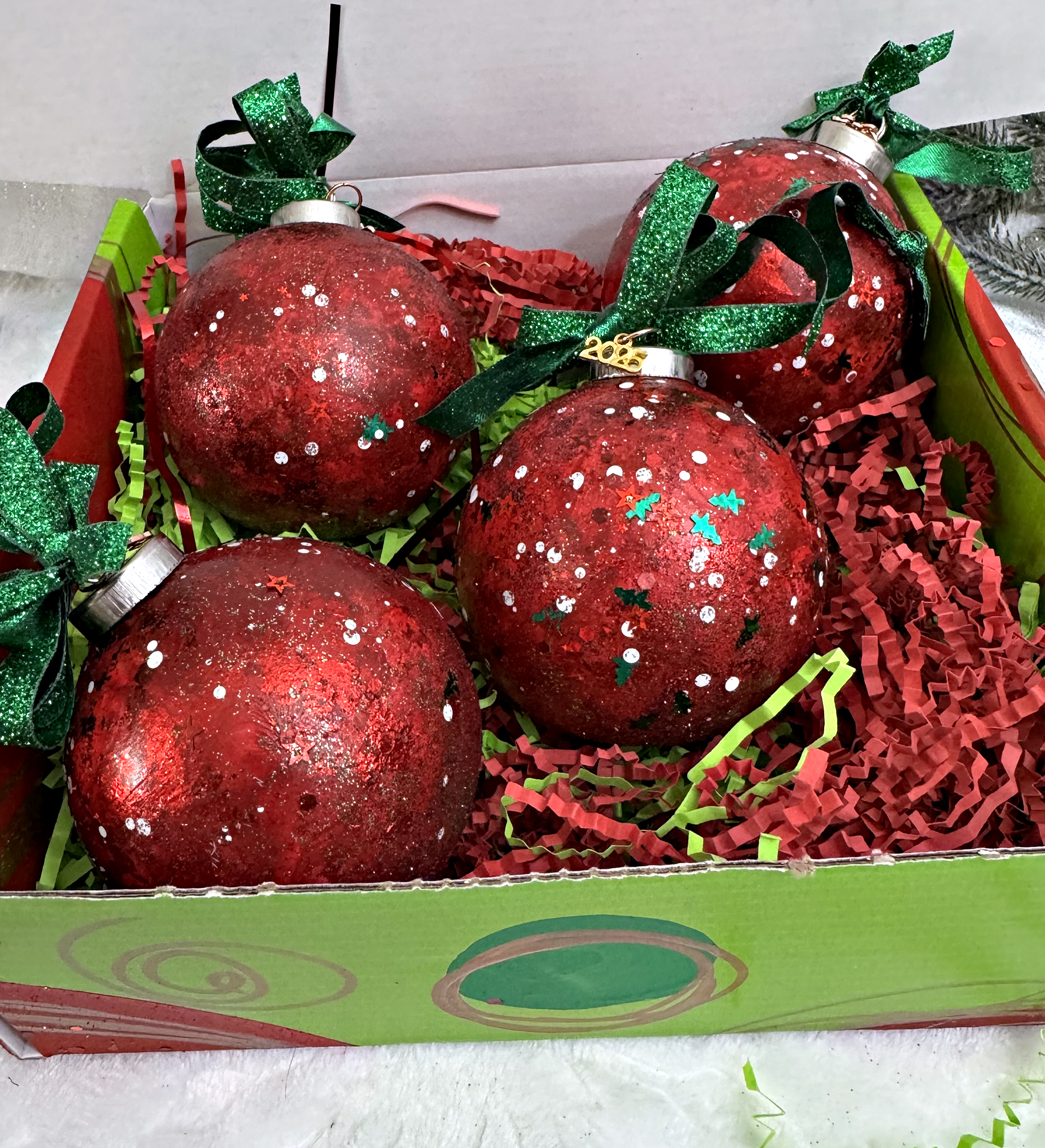 Red Confetti ornaments, ©Dawn South