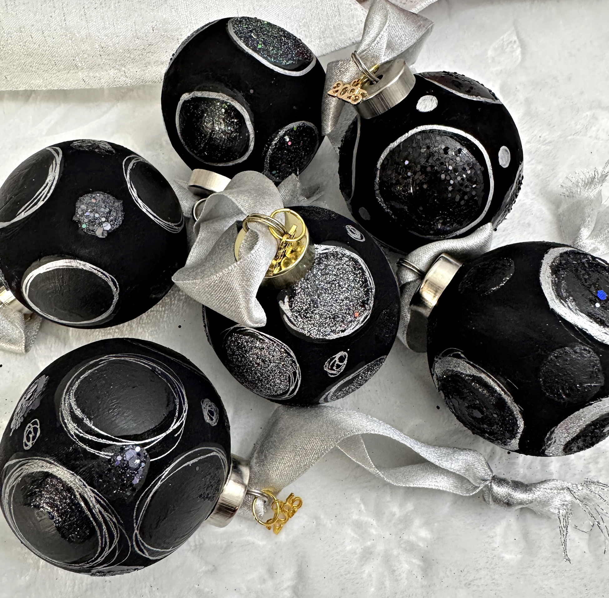 black polka dot ornaments, ©Dawn South